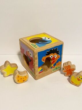 Y2K Sesame Street Wooden Shape Sorter Baby Toddler Elmo Cookie Monster 2006 Toy